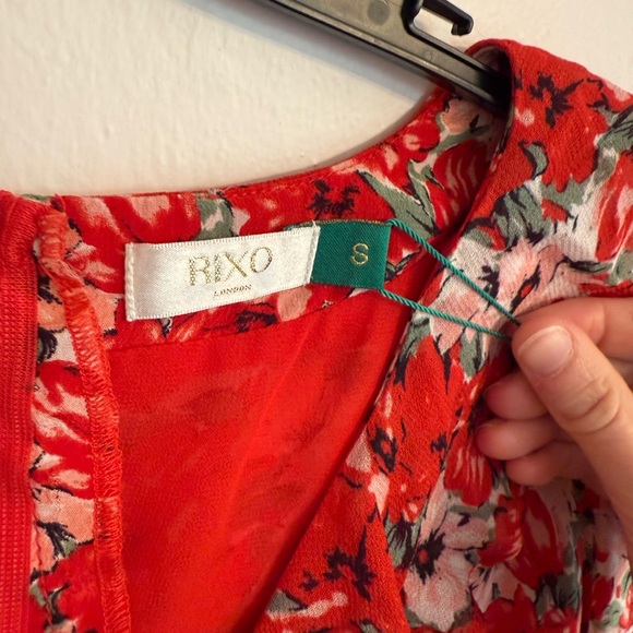 RIXO Floral Red Midi Dress with Ruffle Details - Picture 6 of 9